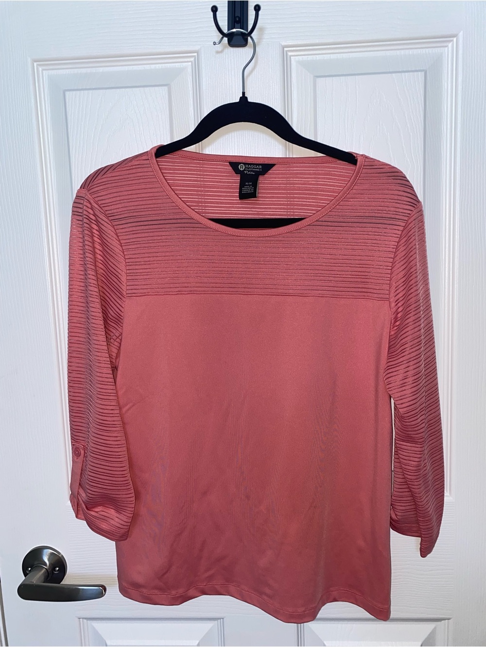 Haggar Coral Pink Ribbed Long Sleeve Top